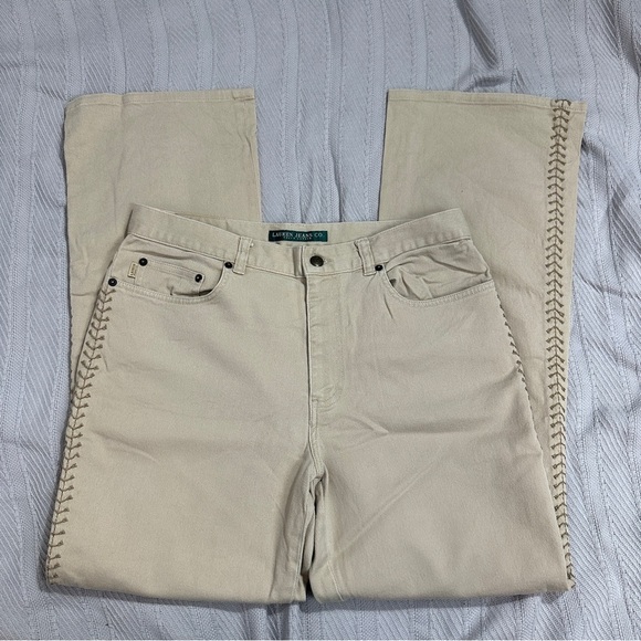 Vintage Lauren Ralph Lauren size 12 jeans, tan, stitching, bootcut, spring - Picture 1 of 10
